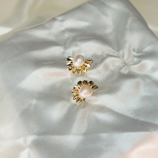 Half Flower Pearl Studs