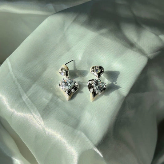 Silver Heart Drop Earring