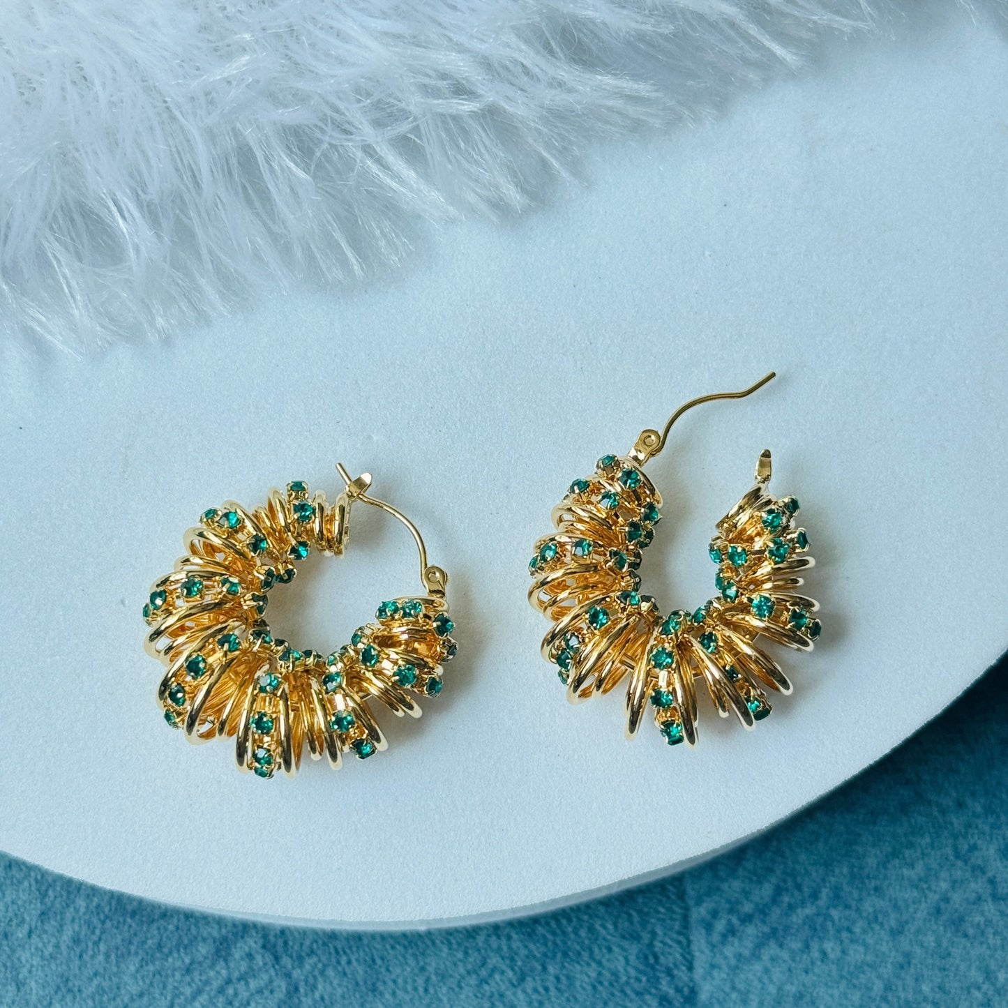 Green Stone Spiral Earring