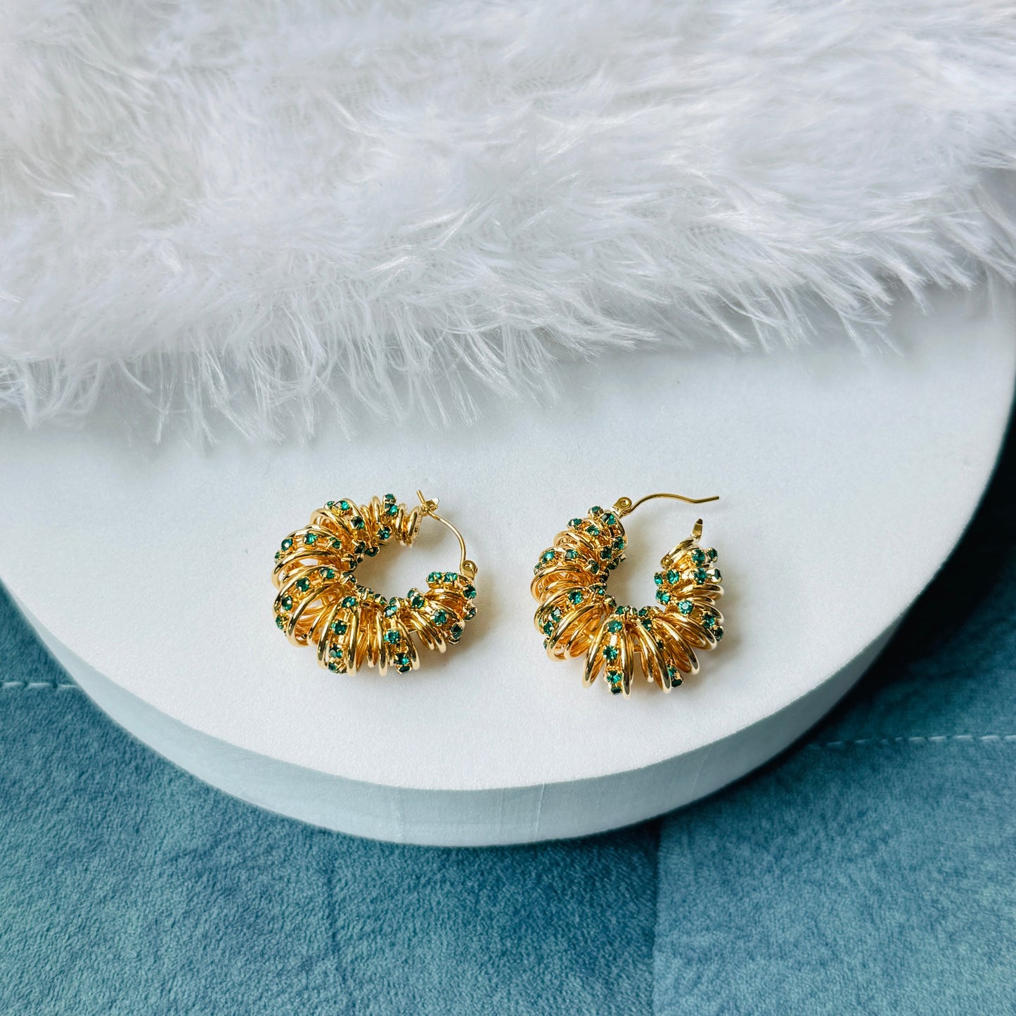 Green Stone Spiral Earring