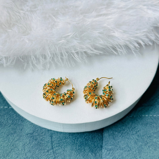 Green Stone Spiral Earring