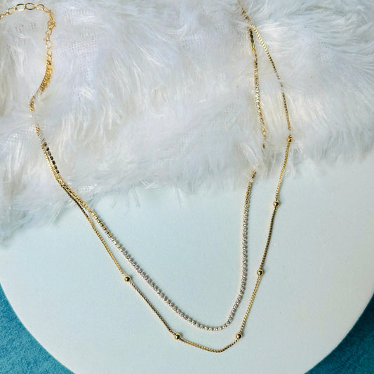 2 Layer Stone Chain Gold & Silver