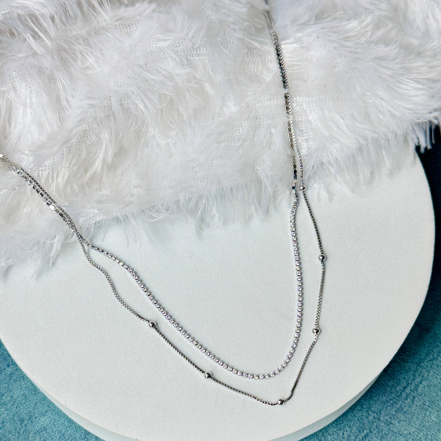 2 Layer Stone Chain Gold & Silver