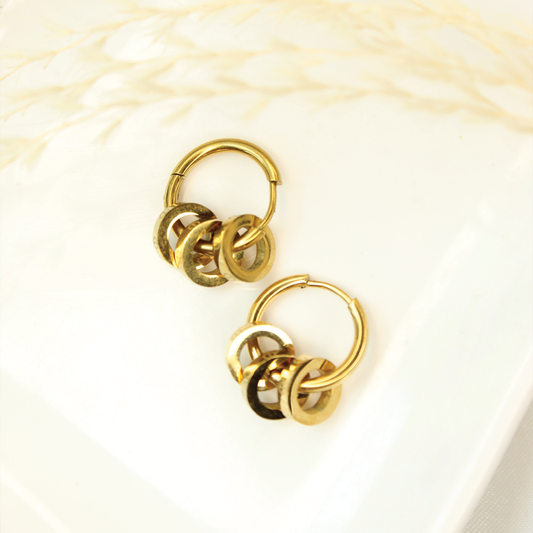 Harper 3 ring white and plain earrings