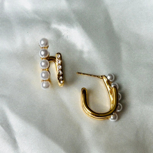 Pearl Stone Cuff Earrings