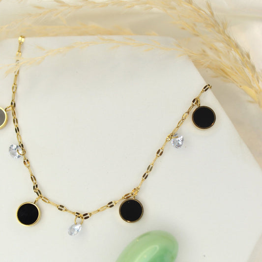 Black round and white stone Anklet